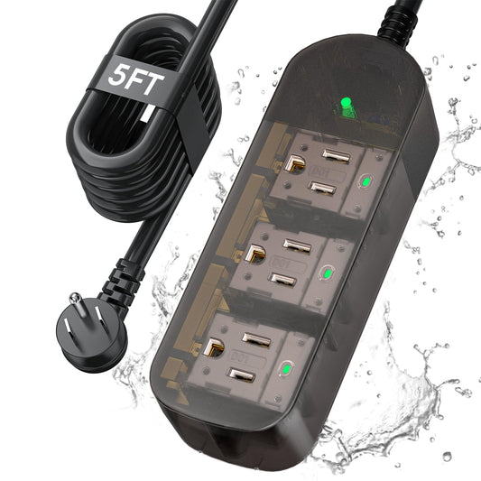Outdoor Power Strip Weatherproof, 5FT Extension Cord with 3 Outlets