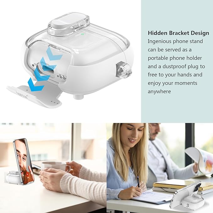 for Airpods 4 Case Clear,Secure Lock for Airpods 4th Generation Case Cover with Phone Stand and Magsafe Function,Auto Pop-up,Hybrid Protection Design with Carabiner&Cleaning Pen-White