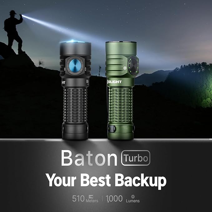 OLIGHT BatonTurbo EDC Flashlight Rechargeable with Magnetic Charging Cable and Lanyard 1000 Lumens Powerful LED Light 510 Meters Long Throw, 5 Modes, IPX8 Waterproof Light for Camping, Hiking (Black)