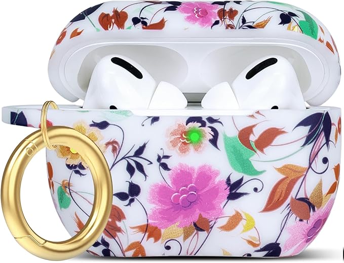 Flower Silicone Compatible with AirPods Pro Case 2019, Gawnock Soft Case Cover Flexible for Print Cover for Women Girls with Keychain - (Colorful Flower)
