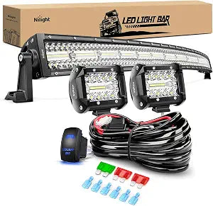 Nilight 42Inch LED Light Bar 2Pcs 4Inch 60W Spot Flood Lights Pods Off Road DrivingWork Lighting with 14AWG Wiring Harness Kit-3 Leads for Truck Tractor Pickup Boat SUV ATV UTV Car Van Camper