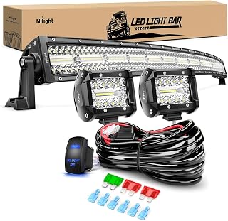 Nilight 42Inch LED Light Bar 2Pcs 4Inch 60W Spot Flood Lights Pods Off Road DrivingWork Lighting with 14AWG Wiring Harness Kit-3 Leads for Truck Tractor Pickup Boat SUV ATV UTV Car Van Camper - Image 1