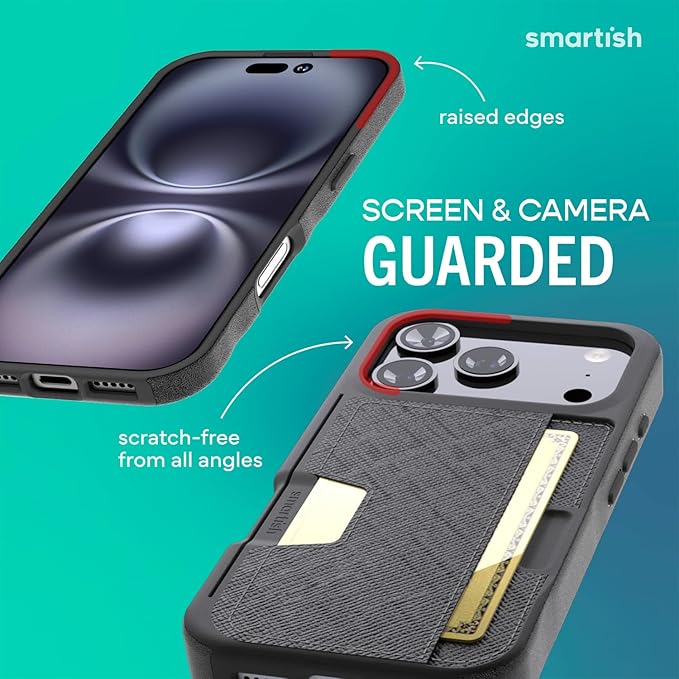 Smartish® iPhone 17 Pro Wallet Case + Phone Grip Finger Loop - Wallet Slayer Vol. 2 [Slim + Protective] Credit Card Holder + Pop Out Ring Kickstand for Apple iPhone 17 Pro - Black Tie Affair