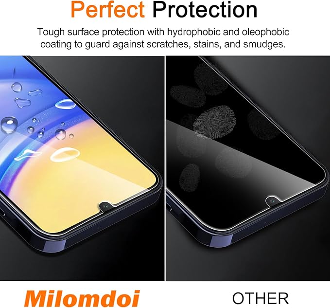 Milomdoi 3 Pack Screen Protector for Samsung Galaxy A15 5G with 3 Pack Tempered Glass Camera Lens Protector, Ultra 9H Accessories, Case Friendly, Mounting Frame, 2.5D Curved for Galaxy A15 5G