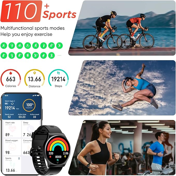 BENIO Smart Watch (Answer/Make Call), AI Watch Faces, 1.43" AMOLED with AOD, IP68 Waterproof Fitness Tracker, 24/7 Heart Rate/SpO2/Sleep Monitor/Stress, 110+ Sports Modes, Compatible Android & iOS