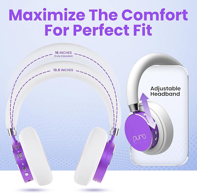 Puro Sound Labs Kids Wireless Headphones – Volume-Limiting 85dB, Built-in Mic, Studio-Grade Sound, 20-Hour Battery Life, Comfortable & Easy to Connect Kids Bluetooth Headphones – BT2200 Plus, Purple