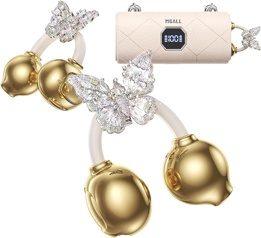 Clip On Earbuds with Detachable Diamond Butterfly Earrings, Bluetooth 6.0 Open Ear Earbuds for Women, Led Display Leather Texture Charging, Comfortable Fit, Sports, Daily Wearers&Gifts, X22 Beige