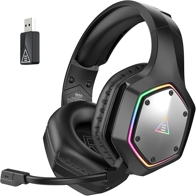 EKSA Wireless Gaming Headset for PS4 PS5 PC, 7.1 Surround Sound Headset with Mic ENC & RGB Light, 36 Hour Battery, 2.4G USB Gaming Headphones for Computer, Laptop, 3.5mm Jack