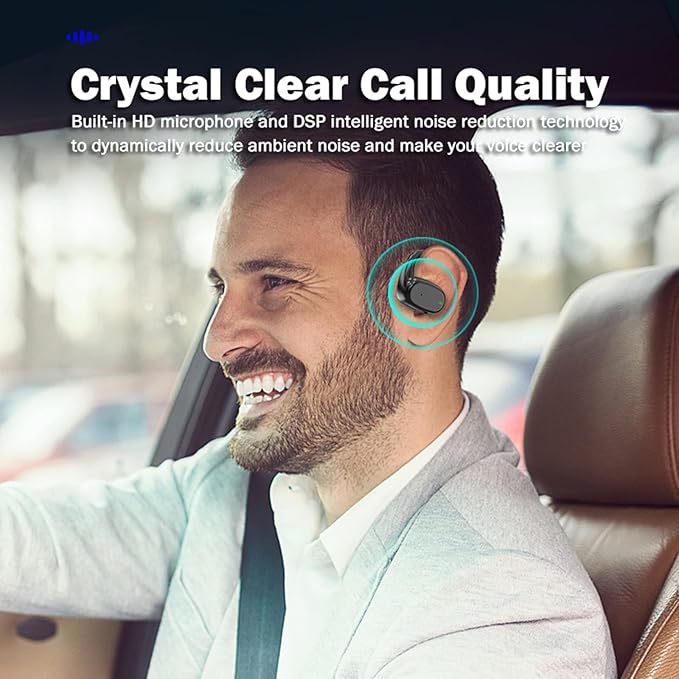Single Earbud Open Ear Air Bone Conduction Earbud One Ear Headphones Ear Buds Head Set Wireless Bluetooth Headset Earpiece for Cell Phone Ear Piece with Microphones