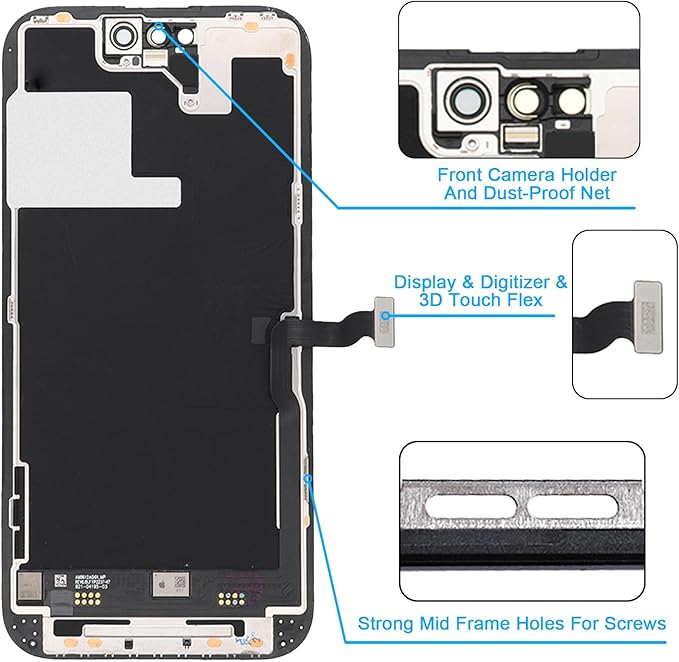 for iPhone 14 Pro Screen Replacement 6.1', 3D Touch Display Full Repair kit, Digitizer Assembly with Tools Set, Tempered Glass, Instruction