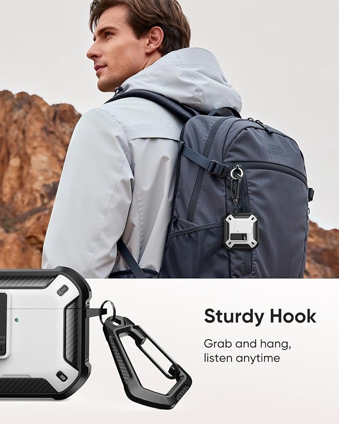 MoKo for AirPods 4 Case with Lock 2024 - Compatible with MagSafe, Phone Stand & Auto Pop-up for AirPods 4th Generation Case, Military-Grade Protective Cover with Cleaner Kit, White+Black