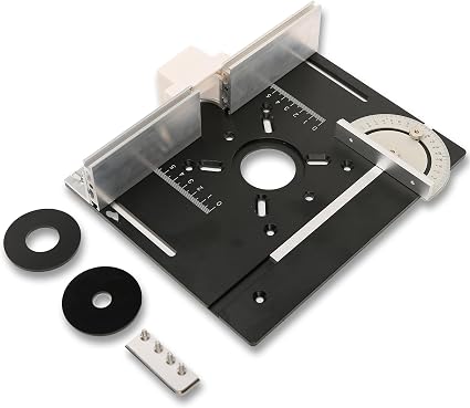 Elestoria Aluminum Router Table Insert Plate | Router Flip Plate for Woodworking Benches | Miter Gauge Guide, Sliding Fence Brackets, Tenon Ruler | Customizable Fit | Black