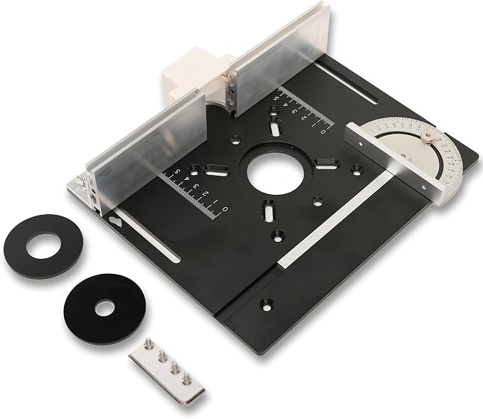 Elestoria Aluminum Router Table Insert Plate | Router Flip Plate for Woodworking Benches | Miter Gauge Guide, Sliding Fence Brackets, Tenon Ruler | Customizable Fit | Black