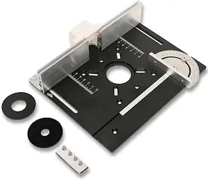 Elestoria Aluminum Router Table Insert Plate | Router Flip Plate for Woodworking Benches | Miter Gauge Guide, Sliding Fence Brackets, Tenon Ruler | Customizable Fit | Black