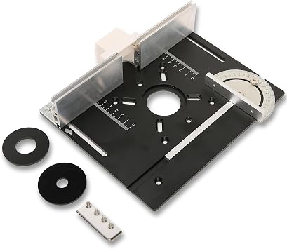 Elestoria Aluminum Router Table Insert Plate | Router Flip Plate for Woodworking Benches | Miter Gauge Guide, Sliding Fence Brackets, Tenon Ruler | Customizable Fit | Black