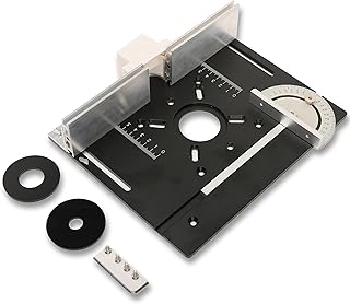 Elestoria Aluminum Router Table Insert Plate | Router Flip Plate for Woodworking Benches | Miter Gauge Guide, Sliding Fence Brackets, Tenon Ruler | Customizable Fit | Black