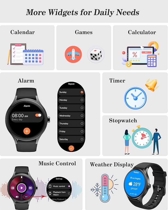 Smart Watch for Women, Ladies & Men, 1.27'' Fitness Watch [41mm case] with Call Receive/Dial, Heart Rate/Stress/Sleep Monitor, AI Voice, IP68 Waterproof Smartwatch with Calculator, Calendar, Games