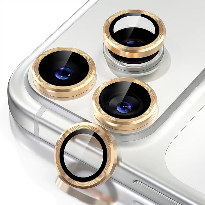 Misea Compatible for iPhone 17 Pro/iPhone 17 Pro Max Camera Lens Protector, Ultra-HD Tempered Glass Camera Cover Screen Protector Metal Individual Ring Protector Decoration Accessories, Gold