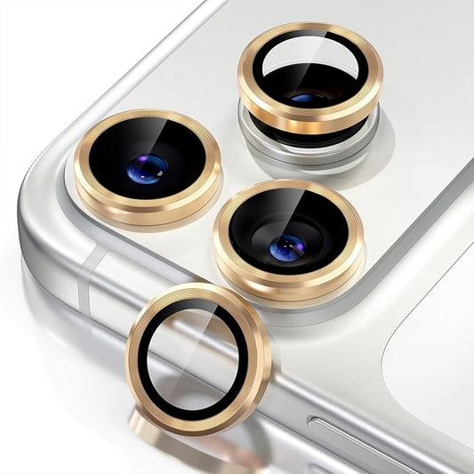 Misea Compatible for iPhone 17 Pro/iPhone 17 Pro Max Camera Lens Protector, Ultra-HD Tempered Glass Camera Cover Screen Protector Metal Individual Ring Protector Decoration Accessories, Gold