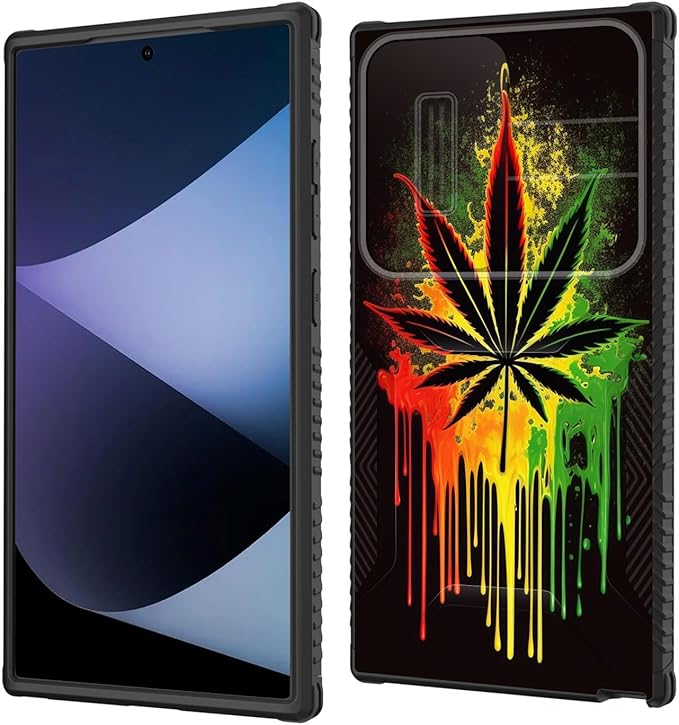 for Galaxy S25 Ultra Case Built in Slide Camera Lens Cover,Heavy Duty Shockproof Protection Dual Layer Case for Samsung Galaxy S25 Ultra 6.9" 2025,Marijuana Leaf Weed