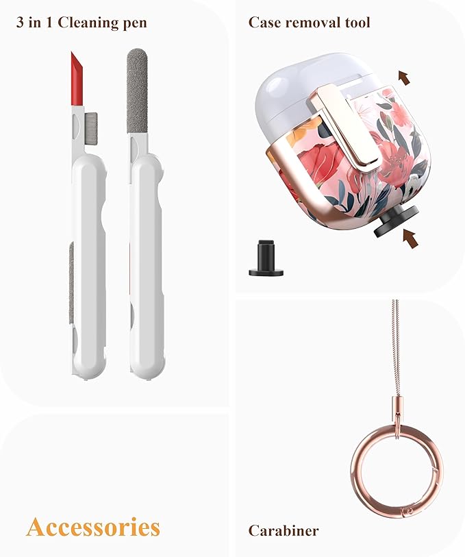 TATOFY Cover for AirPods Pro 4th Generation Case with Lock Clip Cleaner Kit Slim Hard AirPod 4 Lock Case Compatible with MagSafe (Water Pink)