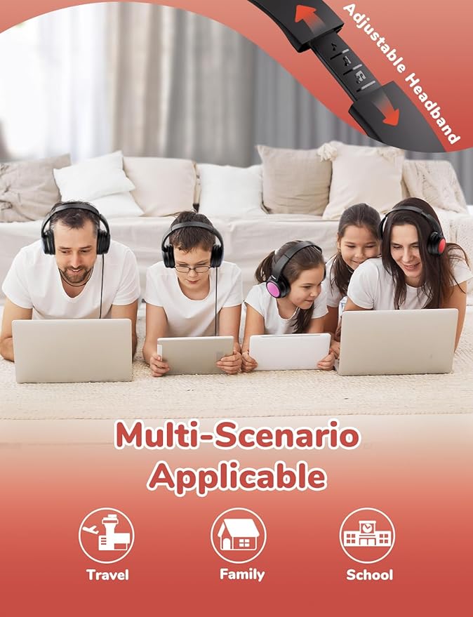 iClever Upgraded Kids Wired Headphones for School K-12, Durable PP Material, Tangle Free, Kids Headphones with Cord Multiple Folding Options Suitable for School/Home/Travel, Bulk 5Pack