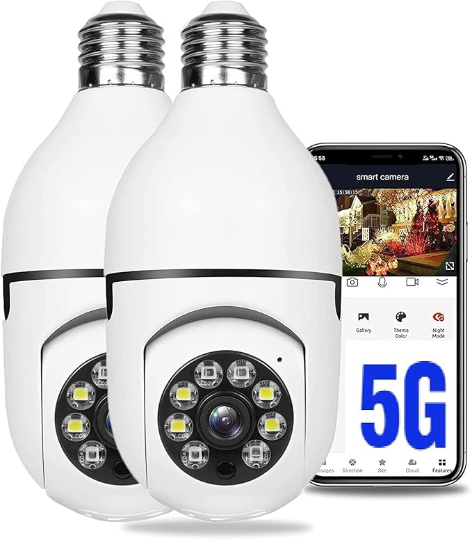 2PCS 360 Degree Security Cameras Wireless Outdoor, 2.4GHz & 5GHz WiFi Light Bulb Camera, 1080p Indoor for Home Camera System, Motion Detection, Two-Way Audio (2PCS)