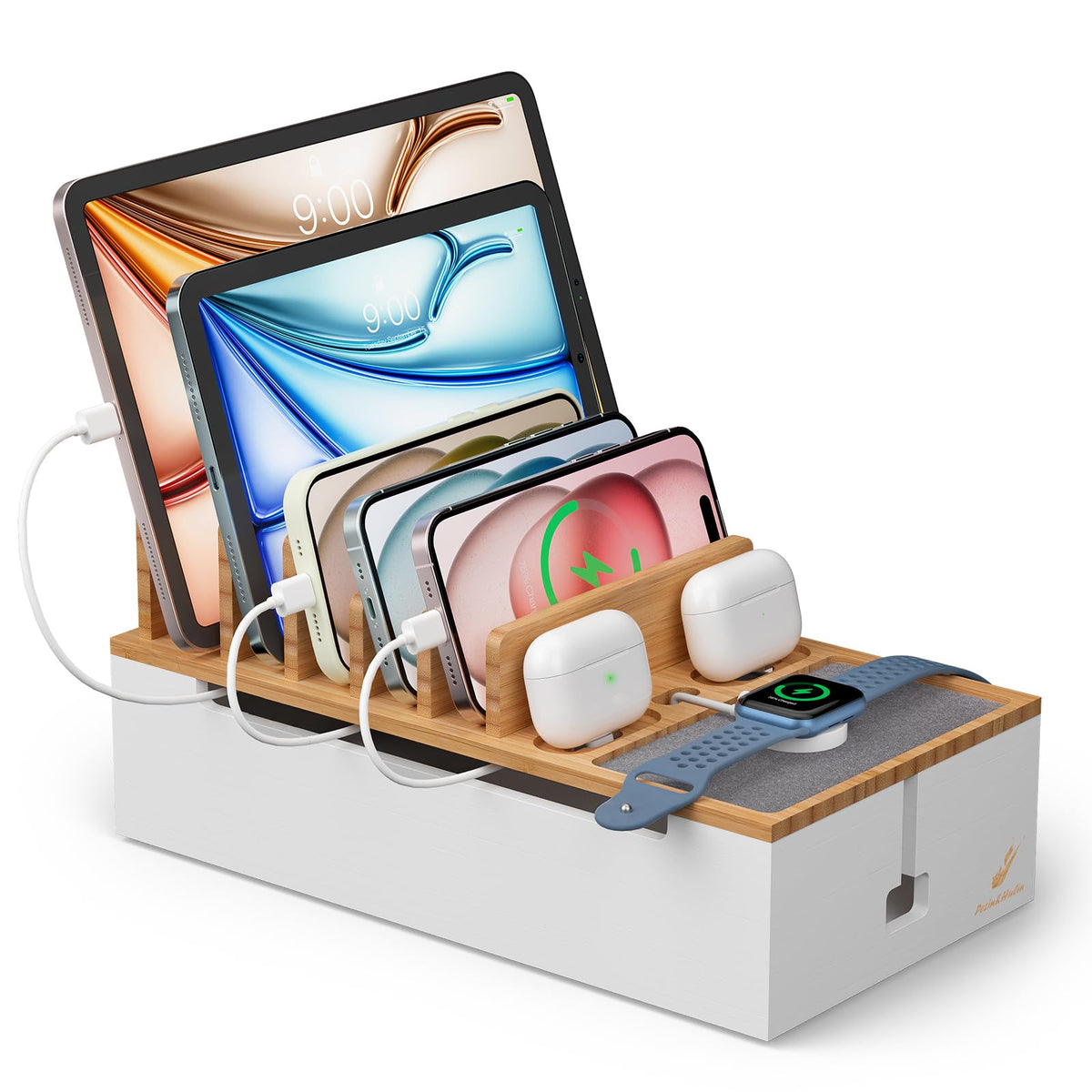 Pezin & Hulin Cable Management Box, Wire Organizer for Cords-Natural+White