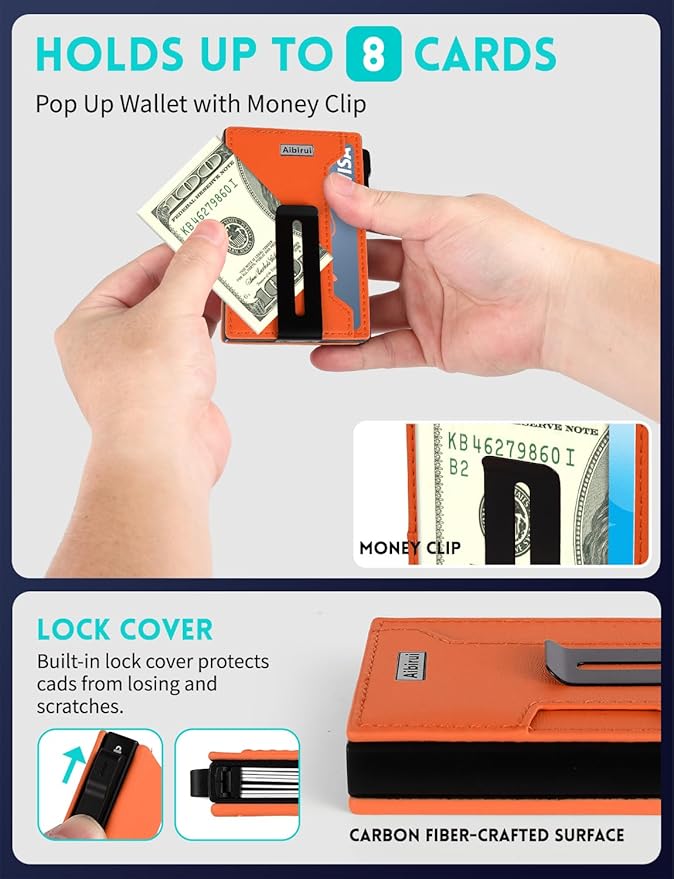 Wallet for men,Magsafe Wallet with Money Clip,Ridge Wallets for Men | Magnetic wallet for iPhone 17/16/15/14/13/12 Series,Card Holder(8 Cards & Bills), Aluminum & Microfiber Leather,Orange