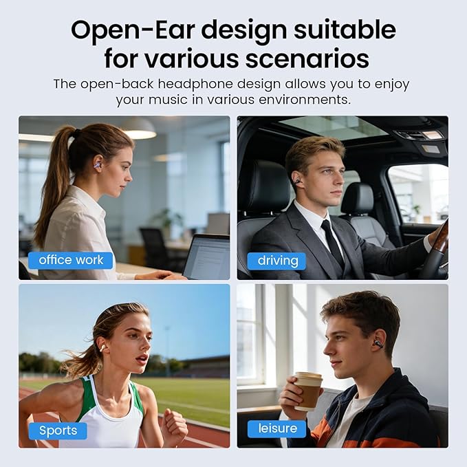 Clip On Earbuds,Open Ear Headphones Mini Bone Conduction Headphones IPX6 Waterproof Bluetooth Earbuds, Bluetooth 5.4 Ear Clip Earphones for Running Walking, Workout - Black