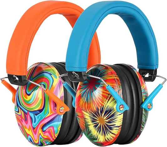 PROHEAR 032 2 Pack Kids Ear Protection, NRR 25dB, Adjustable Headband Safety Earmuffs for Sports Events, Concerts, Airports - Orange & Blue