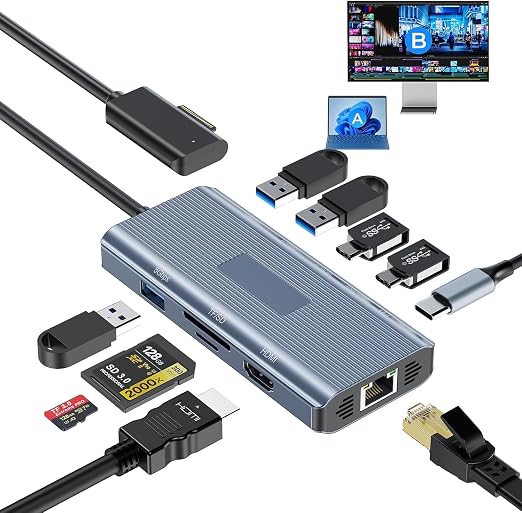 2026 New MS Surface Dock, 11-in-1 Surface Docking Station 4K@60HZ HDMI, Surface Travel Hub for Surface Pro 11/10/9/8/X/7/6/5/4/3, Surface Laptop 6/5/4/3/2/1, Laptop Go 3/2/1, Surface Book
