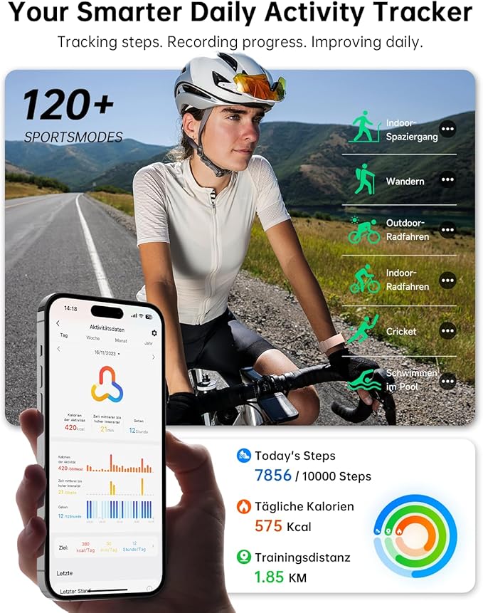 Gydom Smart Watch for Women/Men [1.85" AMOLED Screen Answer/Make Calls] Fitness Trackers with Heart Rate/Sleep/SpO2 Monitor Compatible Android & iPhone, 120+ Sports, IP68 Waterproof Reloj para Mujer