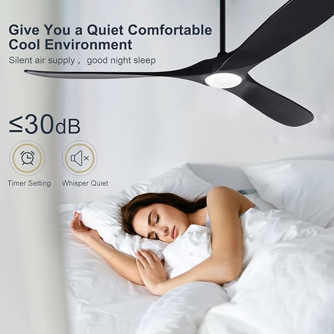 Black 72 Inch Outdoor Ceiling Fan with Remote, Large Ceiling Fans with Lights, Modern Quiet Reversible DC Motor 6 Speeds Timing Farmhouse Ceiling Fan for Paitios Waterproof Gazebo Office Bedroom