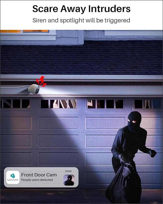 WUUK Security Camera, 4MP Indoor/Outdoor Wired Camera, Face Recognition, Color Night Vision & Spotlight, No Monthly Fee, Magnetic Mount, 2.4 GHz WiFi Only, Compatible with Amazon Alexa and Google Home