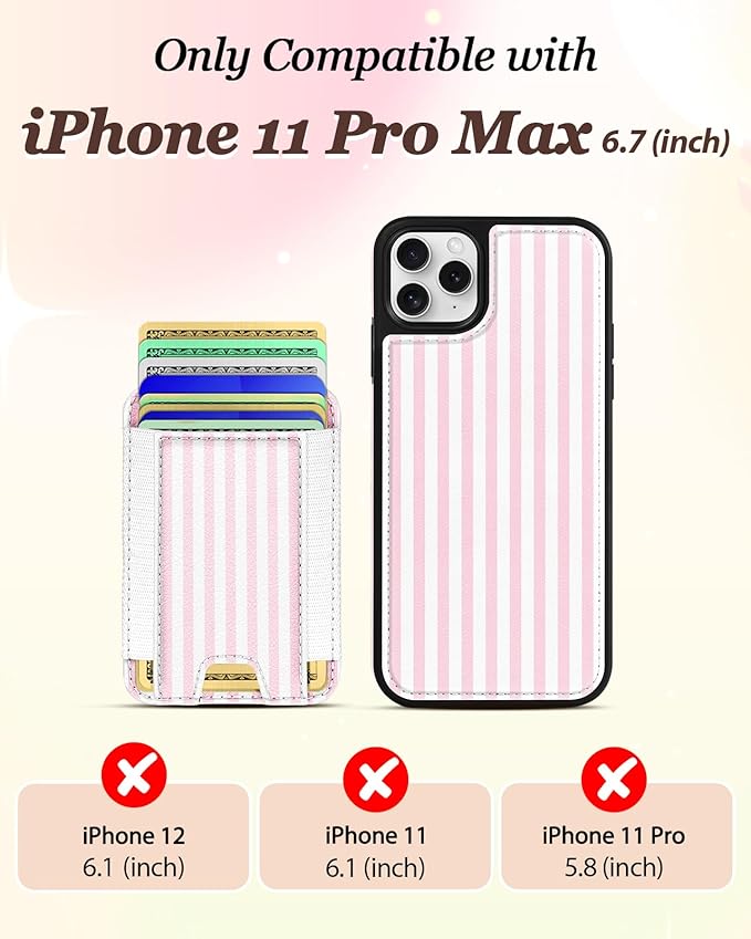 Shorogyt for iPhone 11 Pro Max Wallet Case - Fits 5 Cards, Compatible with Magsafe Detachable Magnetic Credit Card Holder Leather Cardholder Cute Phone Cover Women Girls for Apple 11 ProMax, Striped