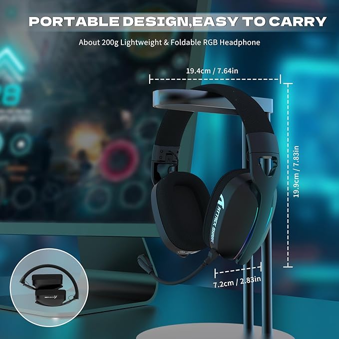 ATTACK SHARK L90 Ultra-Light Wireless Headset,RGB,Foldable,Triple- Mode-2.4Ghz/Bluetooth/Wired Gaming Headphone with mic,40mm Driver,7.1 Surround Sound,for Xbox/PS4/PS5/PC Customize via Software-Black