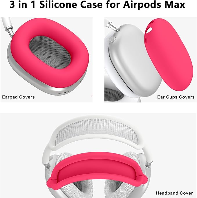 Silicone Case Cover for AirPods Max, Ear Pad Case Cover/Ear Cups Cover/Headband Cover for AirPods Max Headphones, Accessories Soft Silicone Protector for Apple AirPods Max New USB-C (2024) (Rose Pink)