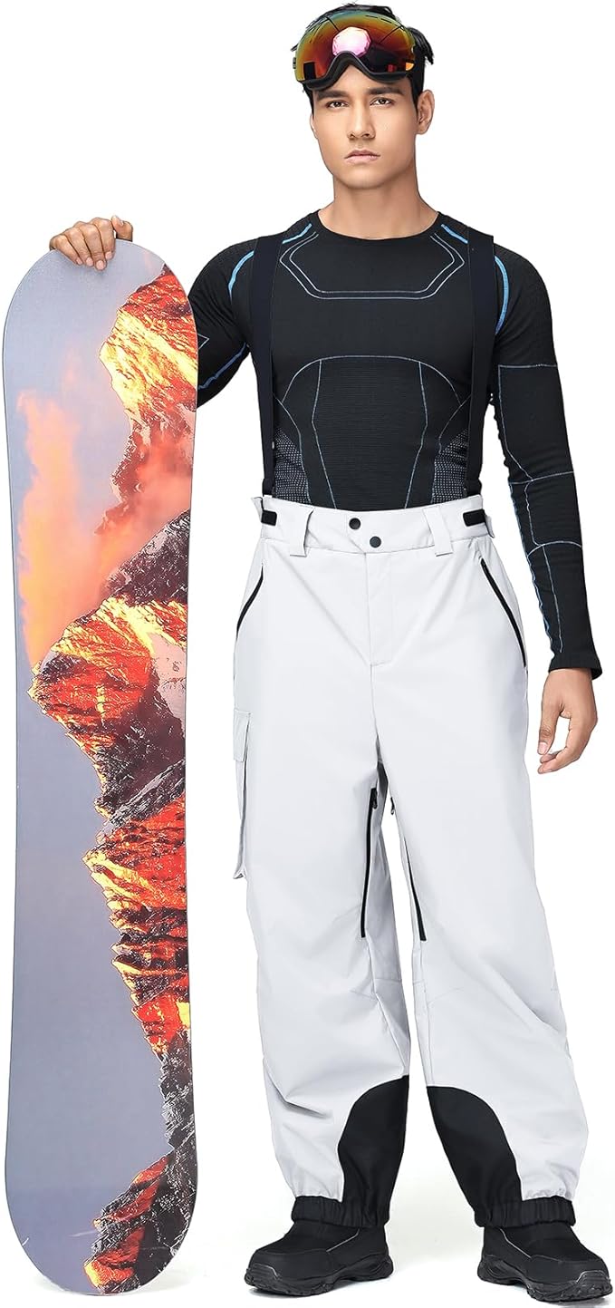 YEEFINE Mens Snow Ski Bibs Pants Baggy Snowboard Overall Insulated Windproof Waterproof Winter Warm Comfy Loose Ski Pants