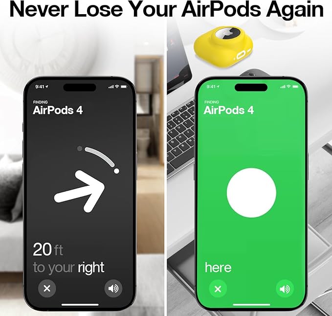 2 in 1 Silicone Case Compatible with AirPod 4 and AirTag 2/1, Shockproof Protective Skin Cover for AirPods 4th Generation with Cleaner Kit & Carabiner (Yellow)