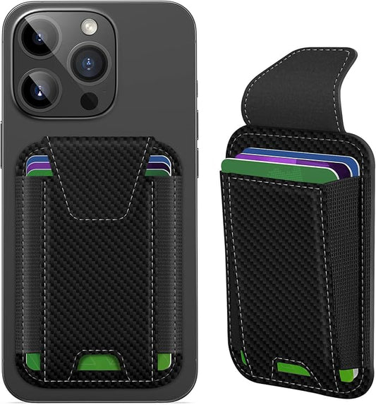 Miroddi for MagSafe Wallet with Privacy Flap, Strongest Magnetic Card Holder for iPhone 17, iPhone 16/15/14/13/12 Series, Leather Magnetic Phone Wallet, RFID Blocking, Fit 7 Cards, Black Carbon Fiber