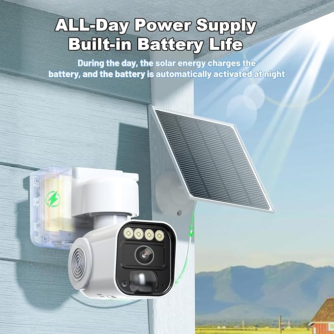 4G LTE Cellular Security Camera Solar Security Cameras Wireless Outdoor No WiFi Security Camera 24/7 Recording,2K Color Night Vision,2-Way Talk,Cloud & SD Card Storage,IP65,Built-in SIM Card