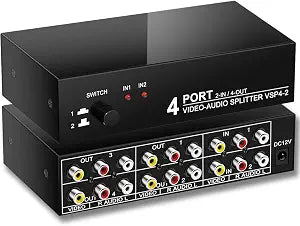 2 in 4 Out RCA Switch Splitter Composite Stereo AV Switcher Box