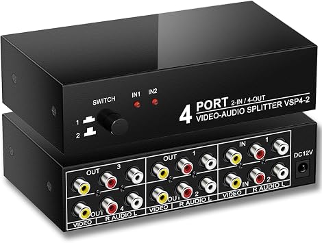 2 in 4 Out RCA Switch Splitter Composite Stereo AV Switcher Box