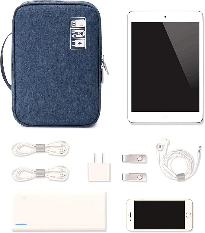 Lanola Travel Cable Organizer Bag, Electronic Accessories Case Portable Double Layer Cable Storage Bag for Cord,phone,Charger, Flash Drive, Phone, SD Card,Personal Items - (Dark Blue)