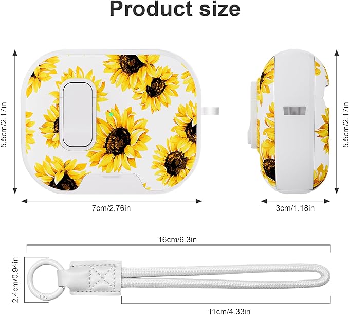for AirPods Pro 3 Case(2025) with Secure Lock Clip and Phone Stand,Floral Girly Style Protective Cover with Cleaning Kit and Hand Strap for Apple AirPod Pro 3 Generation (White Sunflower)