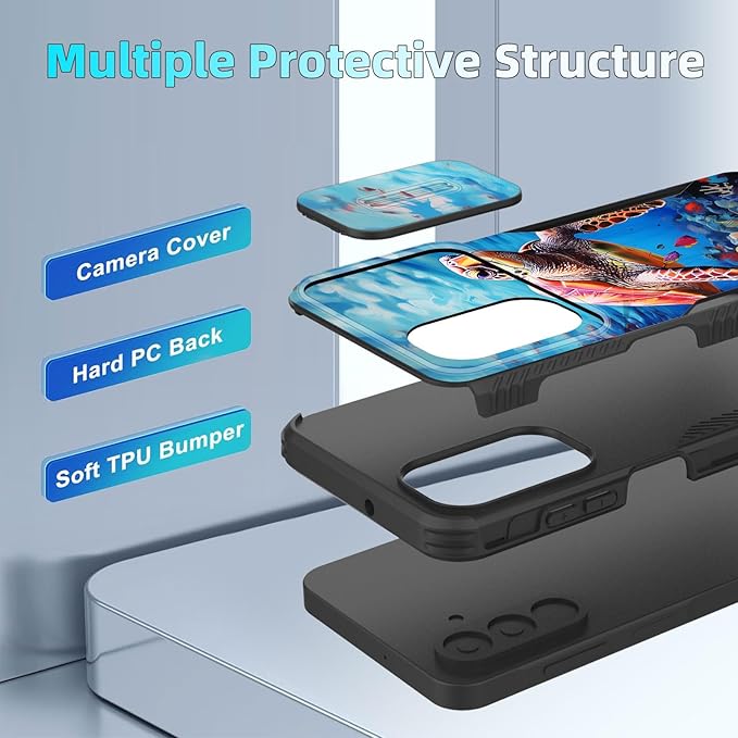 for Galaxy A17 5G Case Built in Slide Camera Lens Cover,Heavy Duty Shockproof Protection Dual Layer Case for Samsung Galaxy A17 5G 6.7" 2025,Sea Turtle Swimming Underwater