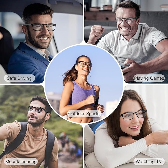 Smart Glasses, Anti-Blue Light Bluetooth Glasses, Built-in Mic and Speakers, Open Ear Music and Hands-Free Calls, Touch and Voice Assistant Compatibility, 100h Long Battery Standby Time