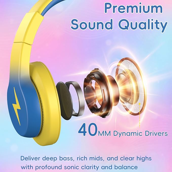 Wired Kids Headphones for School 2 Pack,USB Type C Headphones for Kids, 85dB Safe Volume, HD Stereo Sound,Comfortable Fit, Adjustable &Foldable, Ideal for School/ Travel(Gradient Pink+Light Yellow)