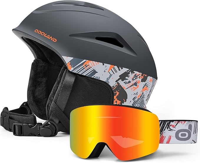 Odoland Ski Helmet, Snowboard Helmet with Ski Goggles for Adults and Youth, Audio Compatible, Shockproof, Windproof, Safety Snow Sports Helmet and Protective Glasses for Men Women